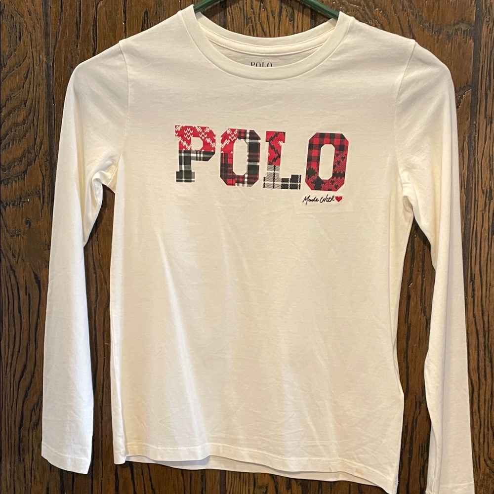 Polo by Ralph Lauren Kids Long Sleeve Cream Shirt with Red Logo